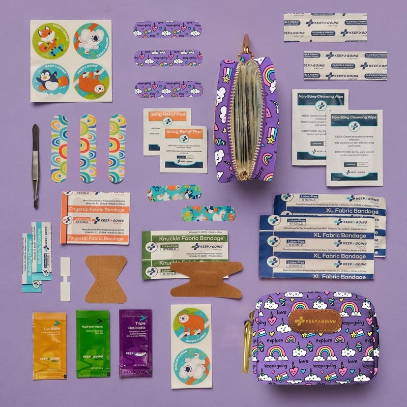 KEEP GOING Small Travel First Aid Kit Kids – 60 Pc. Mini First Aid Kit for Purse, Diaper Bag, & Backpack with Latex-Free Bandages – 4 Oz., & 4.5 x 3.5 x 2 in, TSA-Approved - Image 3